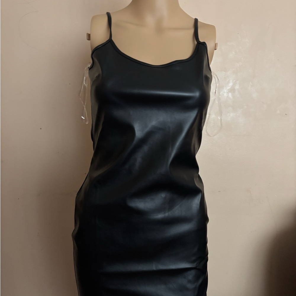 Black Faux Leather Slip Dress